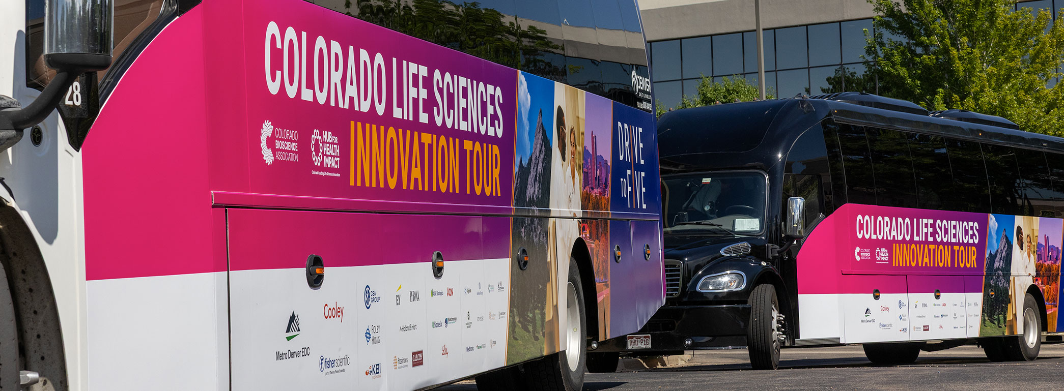 Colorado Life Sciences Innovation Tour buses Photo of both of the Colorado Life Sciences Innovation Tour buses